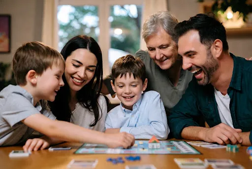 Family and friends playing card board game